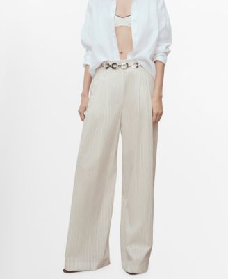 MANGO - Women's Striped Wide Leg Cotton Pants