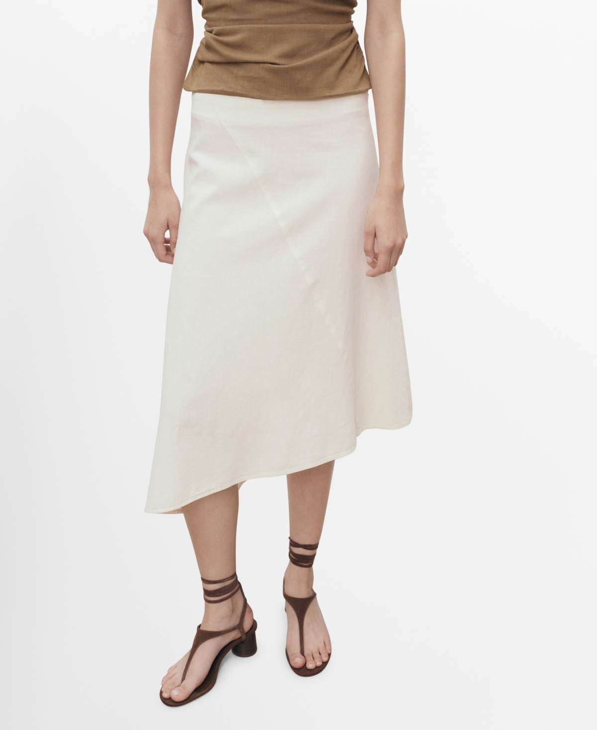 Mango Asymmetrical Cotton Midi Skirt Ecru In Brown