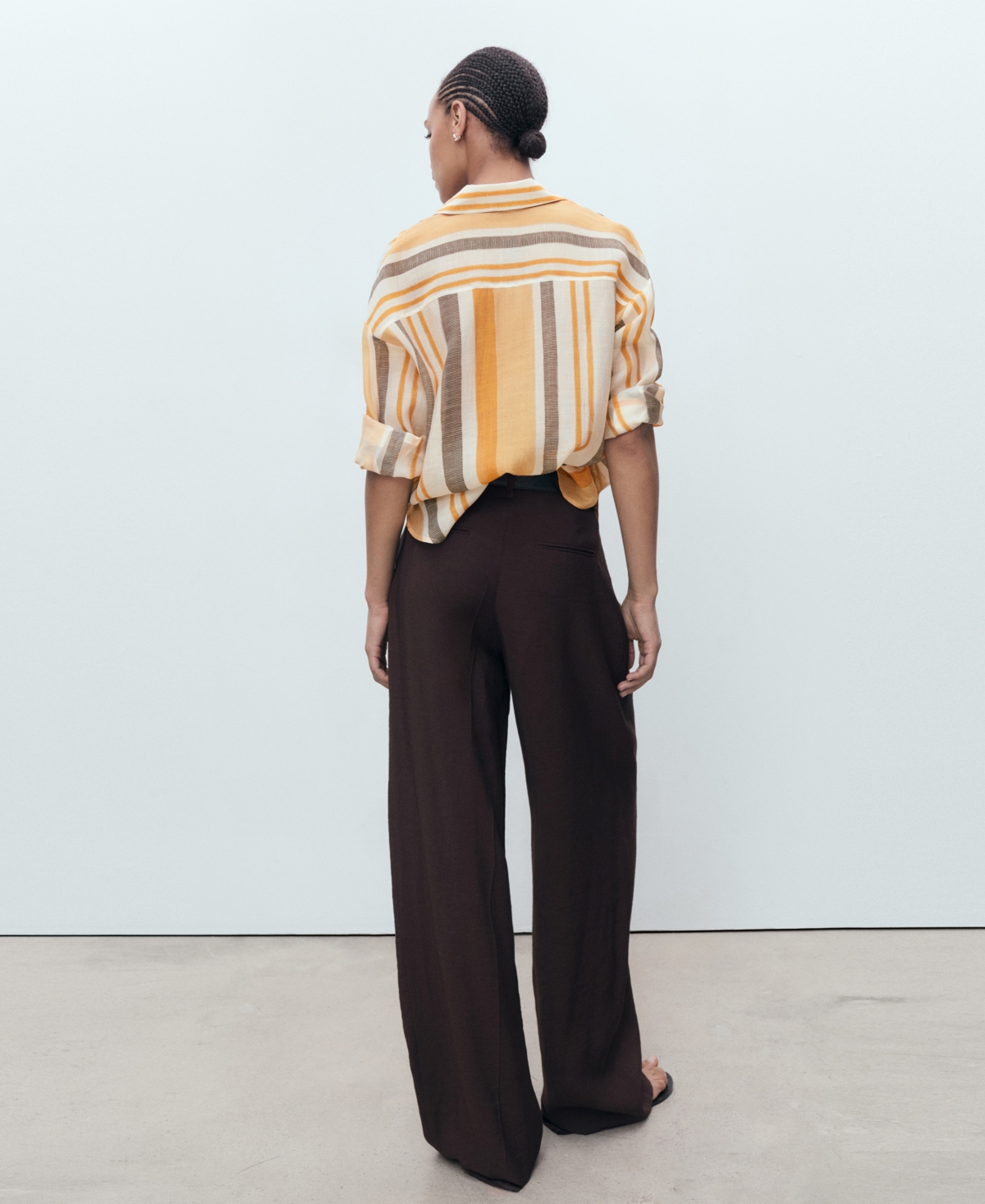 Mango Striped Button-up Shirt In Orange