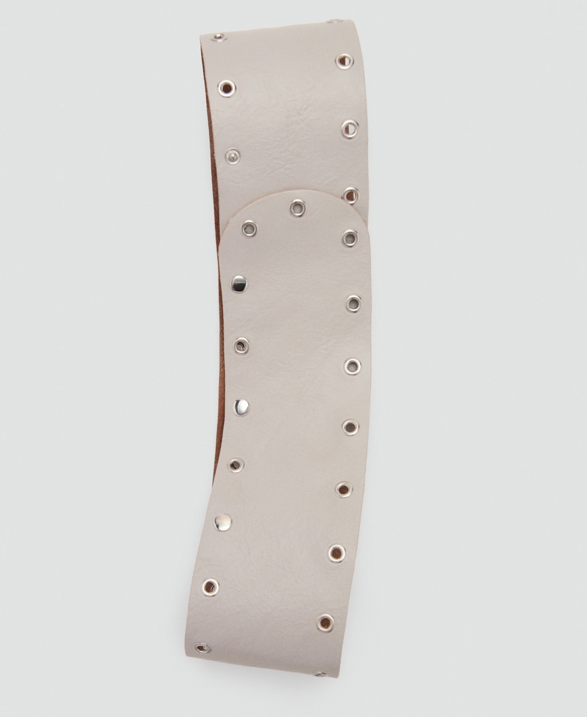 Mango Wide Leather Belt With Eyelets In Gray