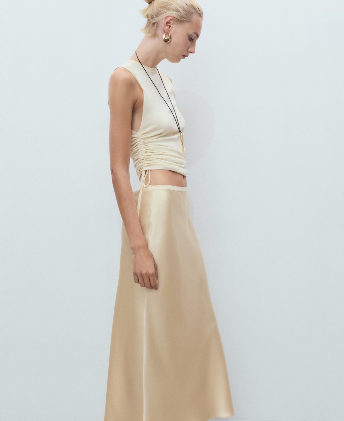 Mango Mia Satin Midi Skirt In Yellow