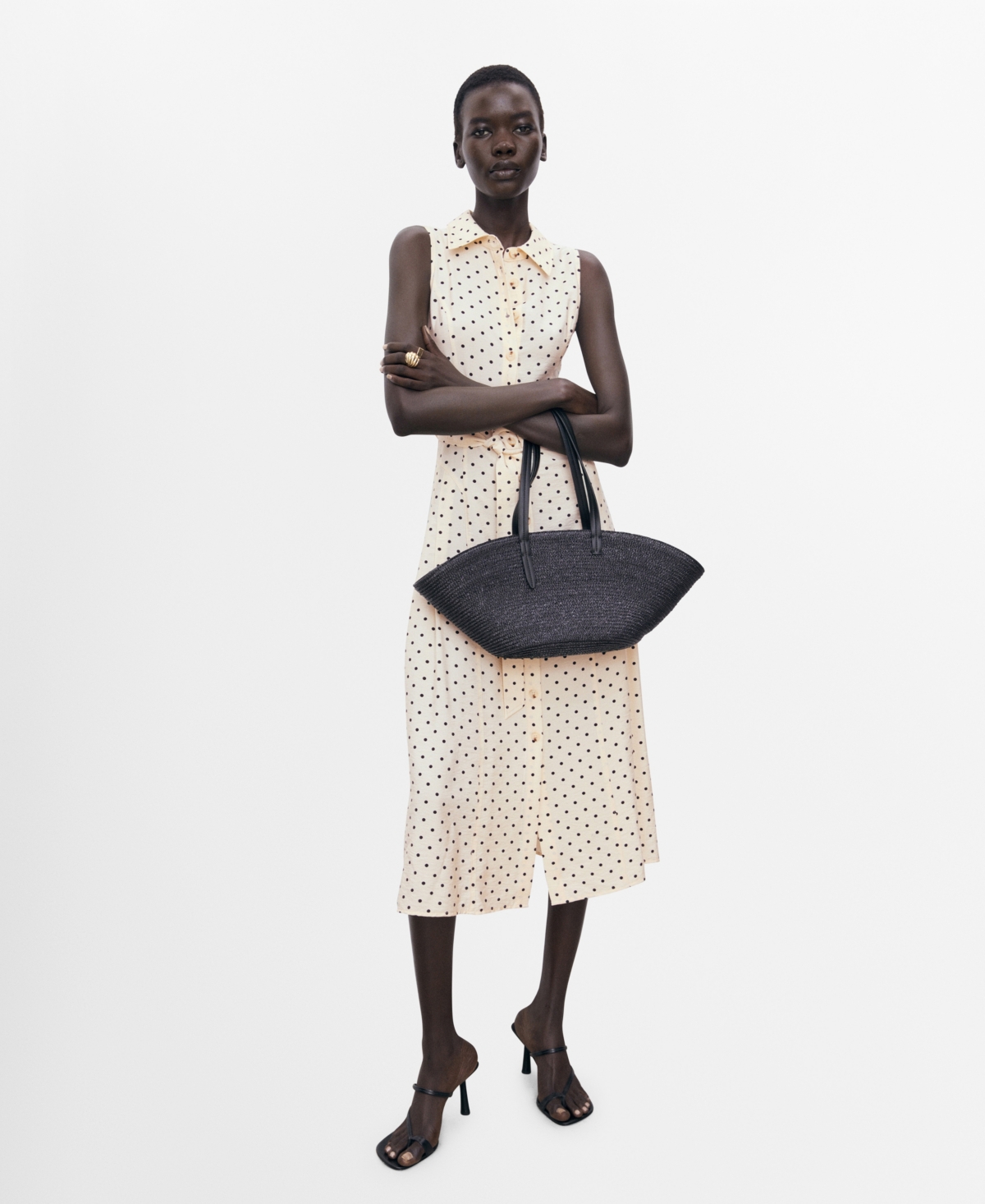 Mango Polka Dot Shirtdress In White