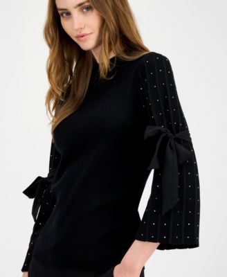 Women's Embellished Bow-Sleeve Mockneck Top