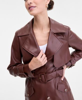 Women's Faux-Leather Trench Coat, Macy's Exclusive