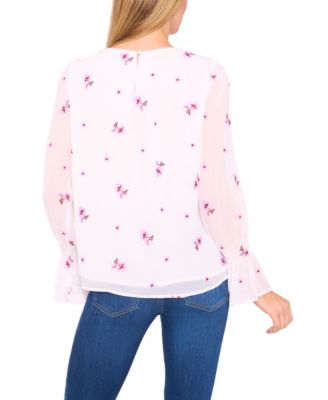 Women's Long Sleeve Embroidered Smocked Cuff Top