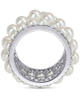 Cultured Freshwater Pearl (3 - 4-1/2mm) & Lab Grown White Sapphire (1-5/8 ct. t.w.) Multirow Ring in Sterling Silver