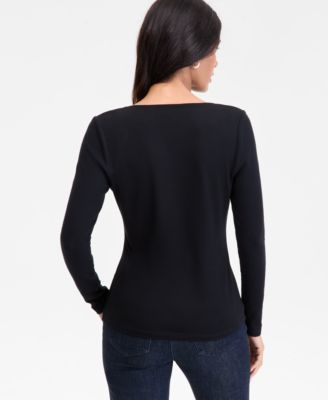 Women's Mixed Media Scoop-Neck Long-Sleeve Top, Macy's Exclusive