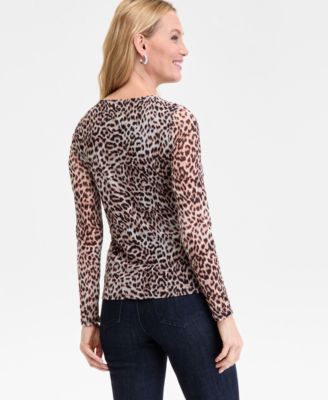 Women's Twist-Neck Printed Mesh Top, Macy's Exclusive