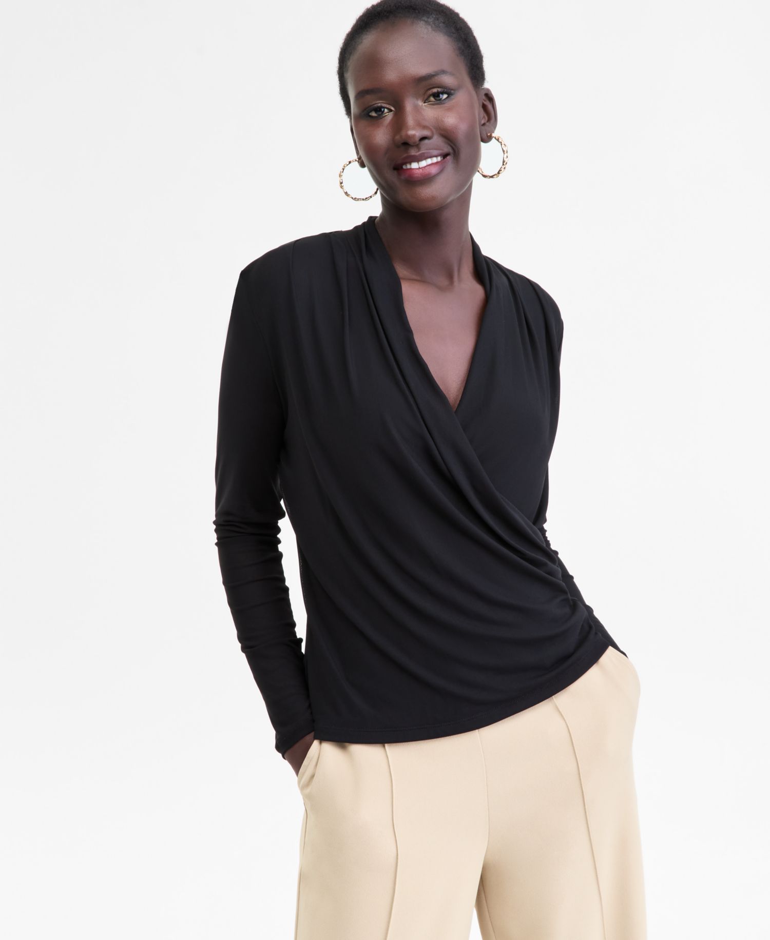 Women's Printed Mesh Surplice-Neck Top
