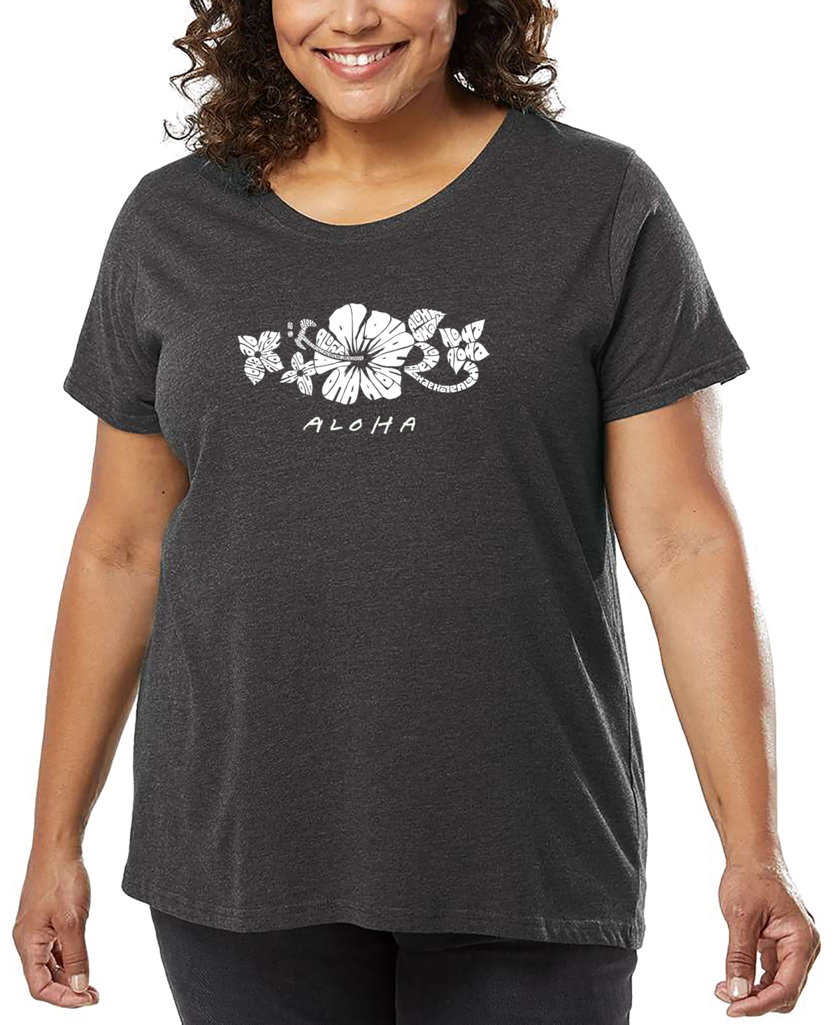 La Pop Art Plus Size Aloha Word Art T-shirt In Gray