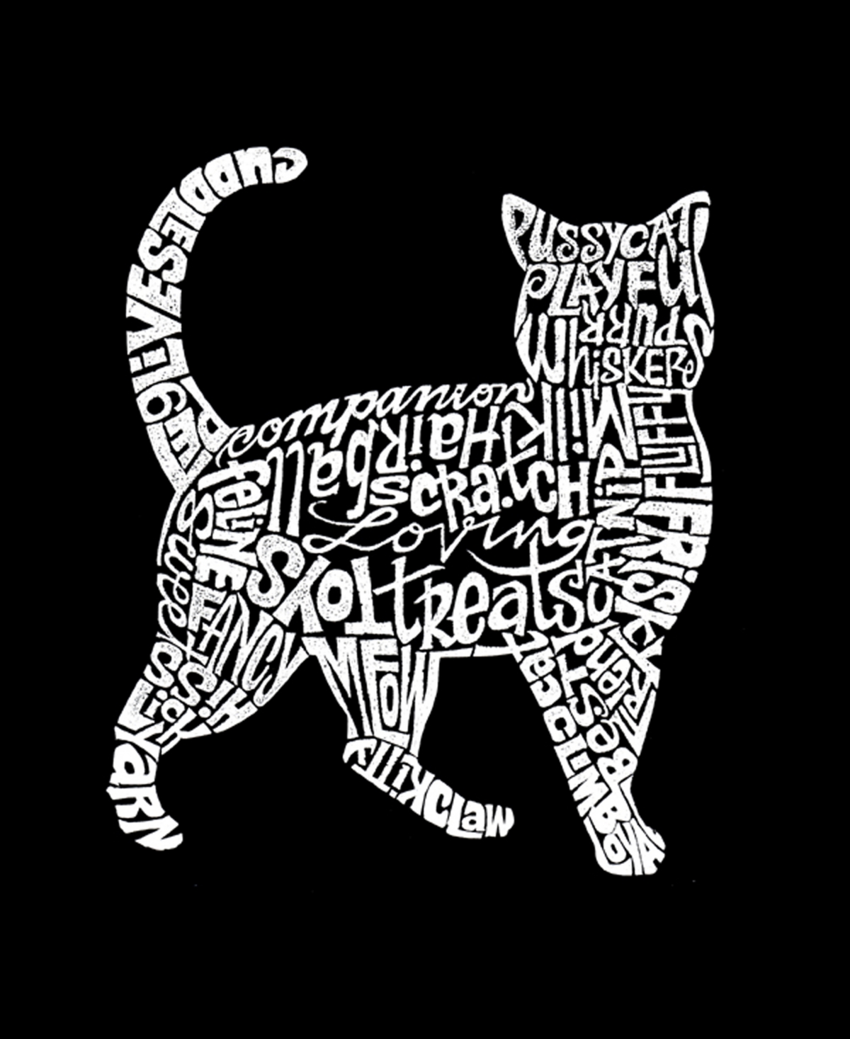La Pop Art Plus Size Cat Word Art T-shirt In Black