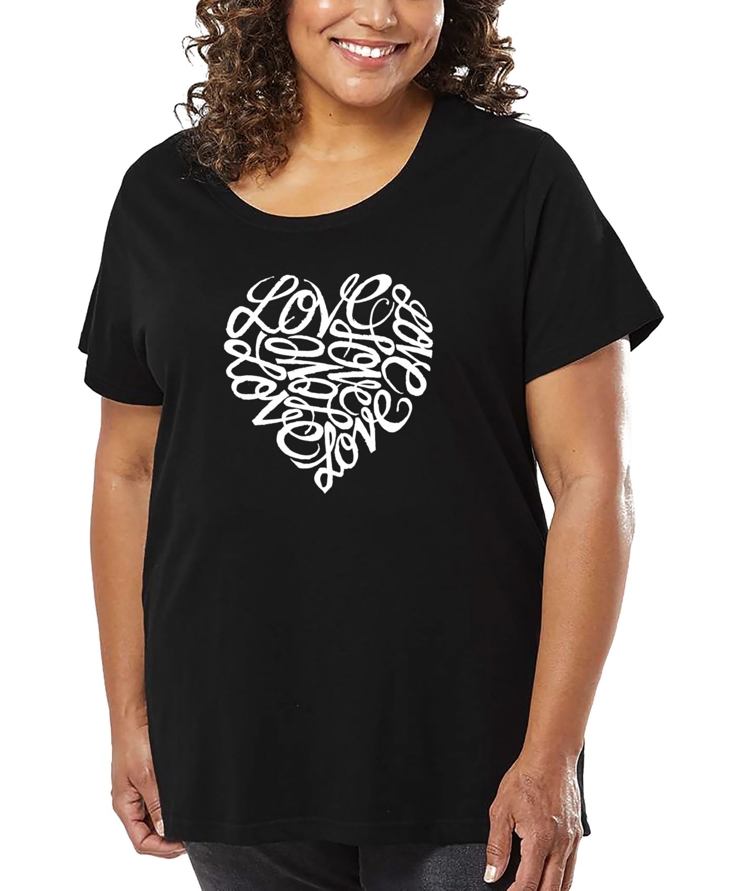 Женская футболка LA Pop Art Plus Size Love Word Art, цвет: Чёрный — фото 1