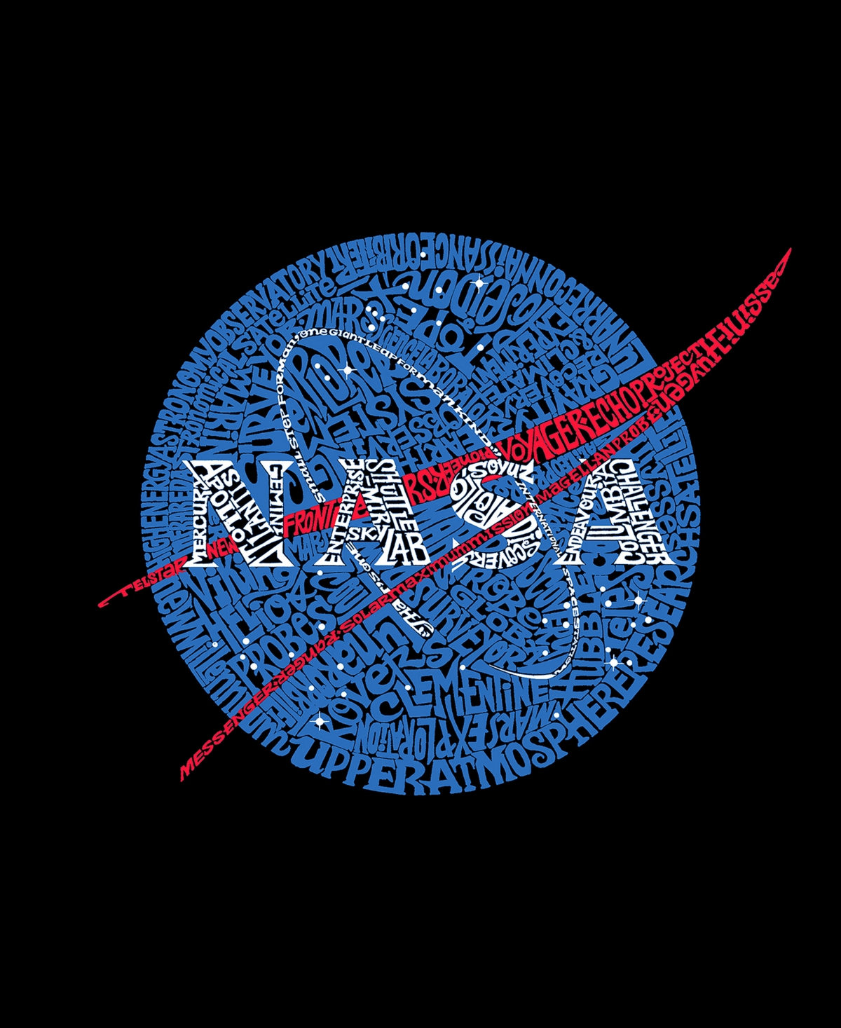 La Pop Art Plus Size Nasa's Most Notable Missions Word Art T-shirt In Black