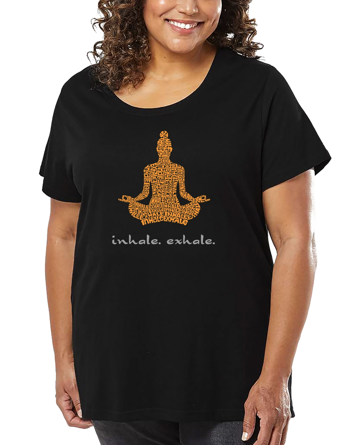 La Pop Art Plus Size Inhale Exhale Word Art V-neck T-shirt In Black