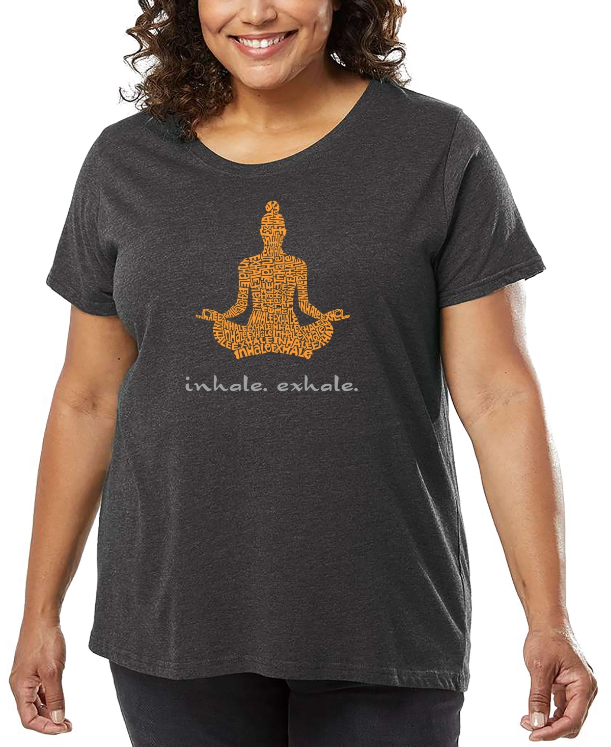 La Pop Art Plus Size Inhale Exhale Word Art T-shirt In Gray
