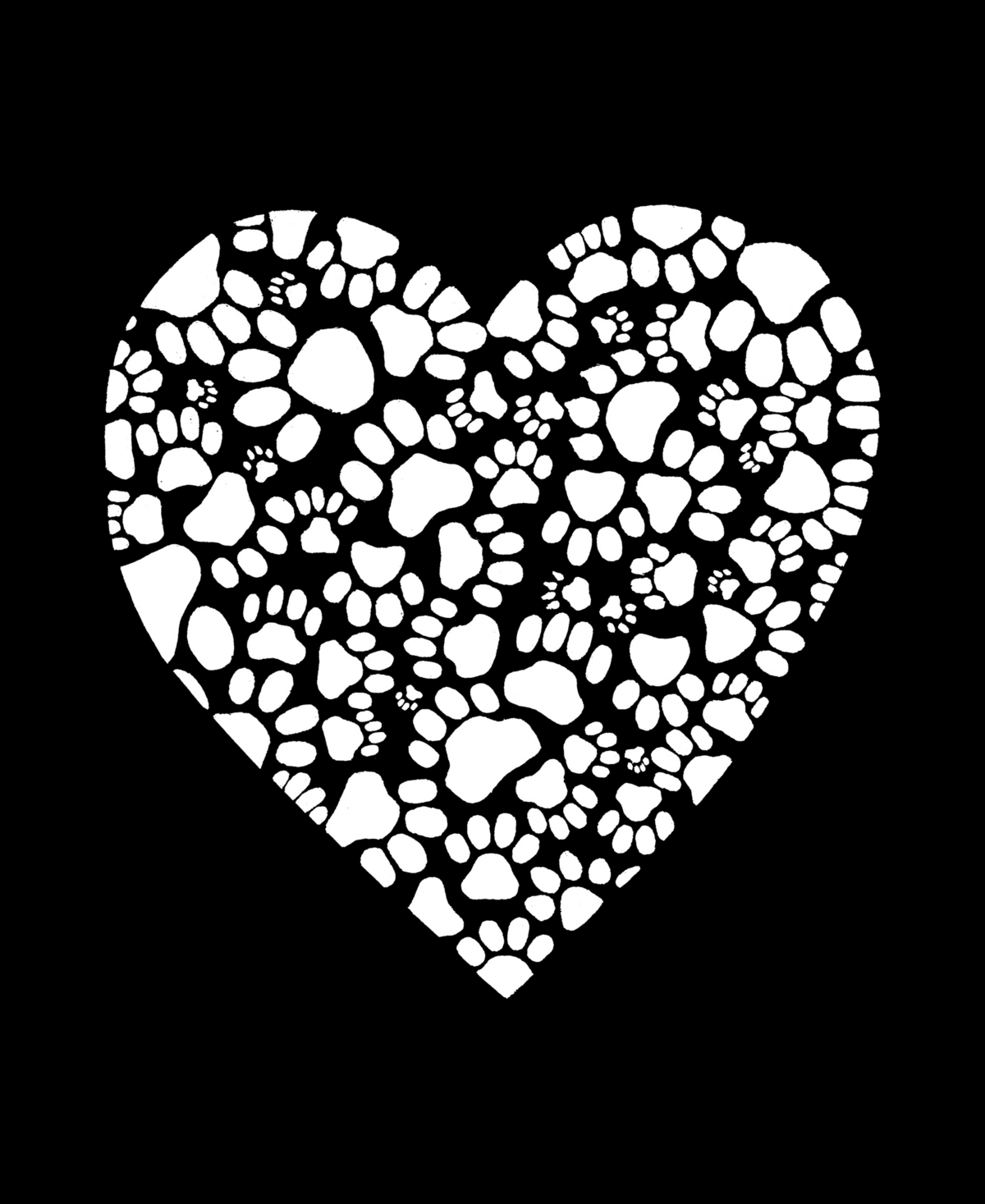 La Pop Art Plus Size Paw Prints Heart Art T-shirt In Black