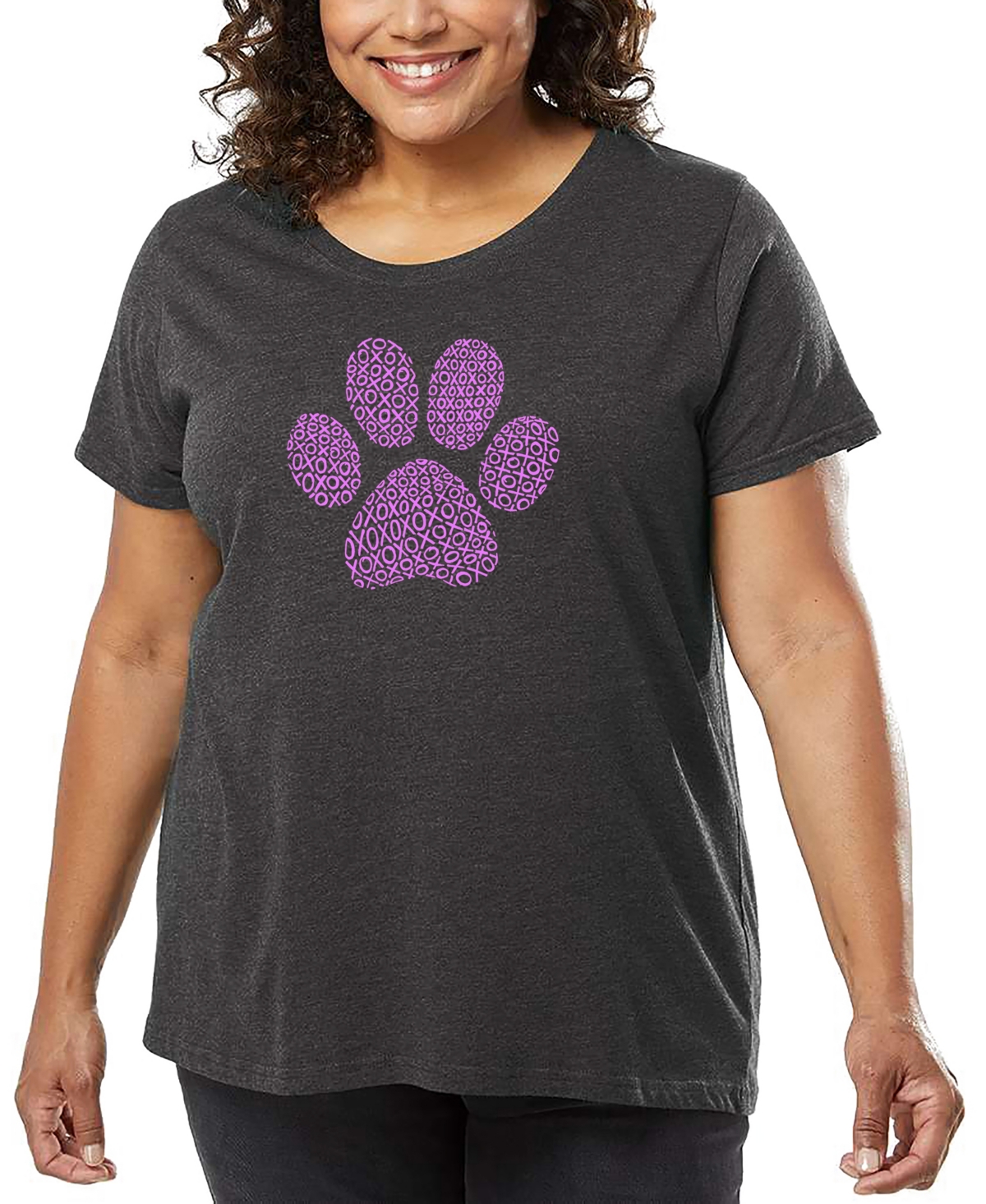 La Pop Art Plus Size Xoxo Dog Paw Word Art T-shirt In Gray