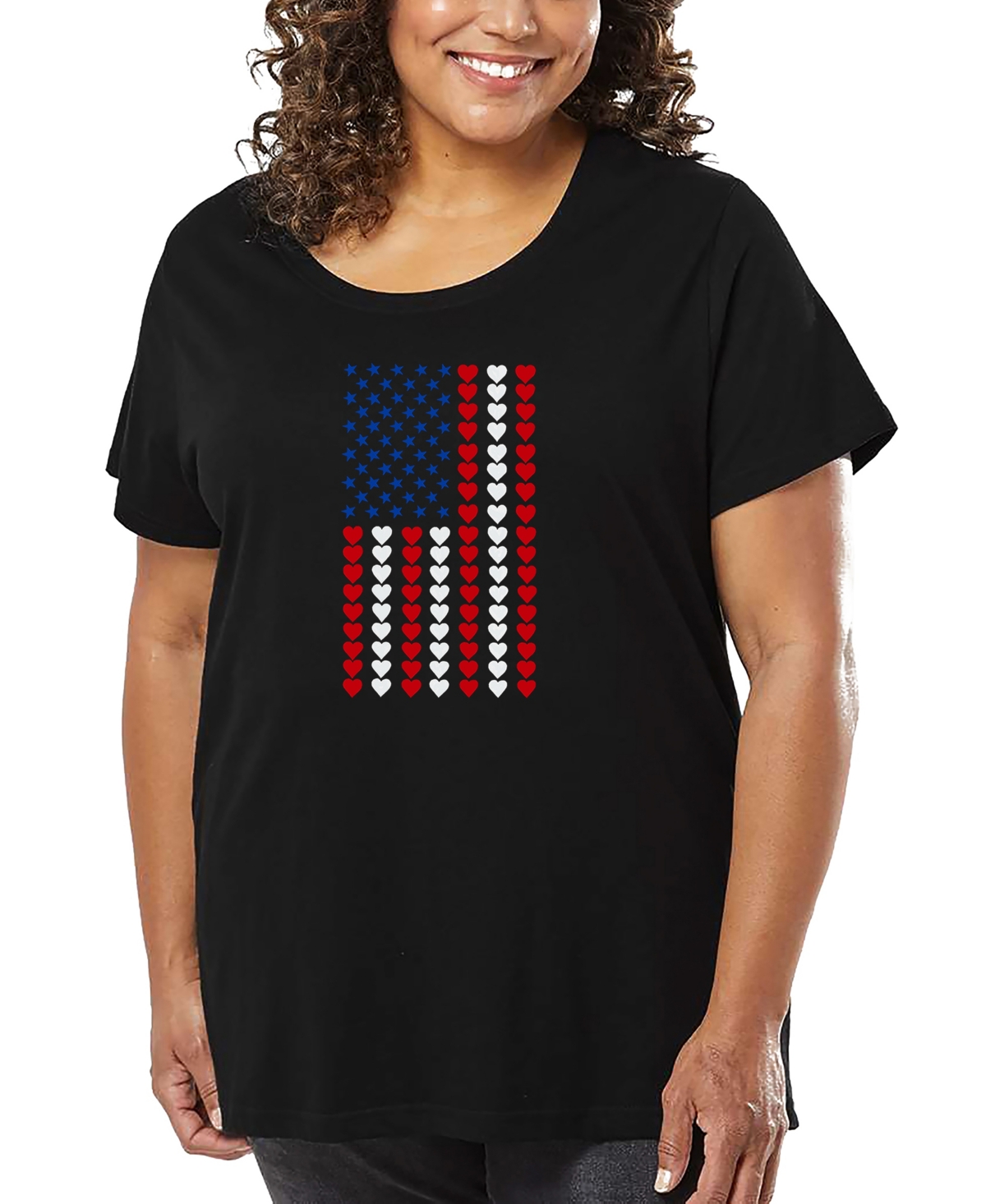 La Pop Art Plus Size Heart Flag Art T-shirt In Black