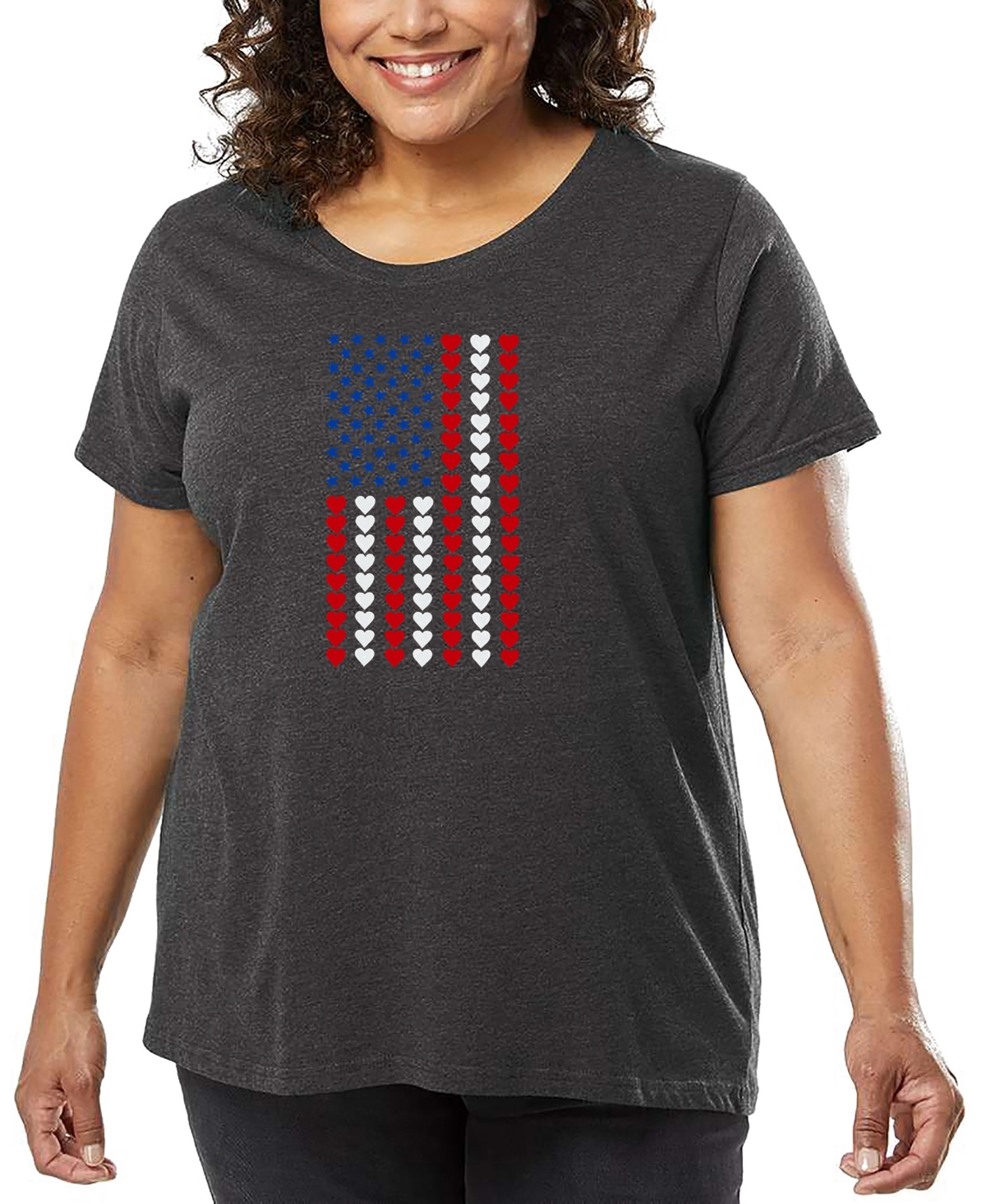 La Pop Art Plus Size Heart Flag Word Art V-neck T-shirt In Gray