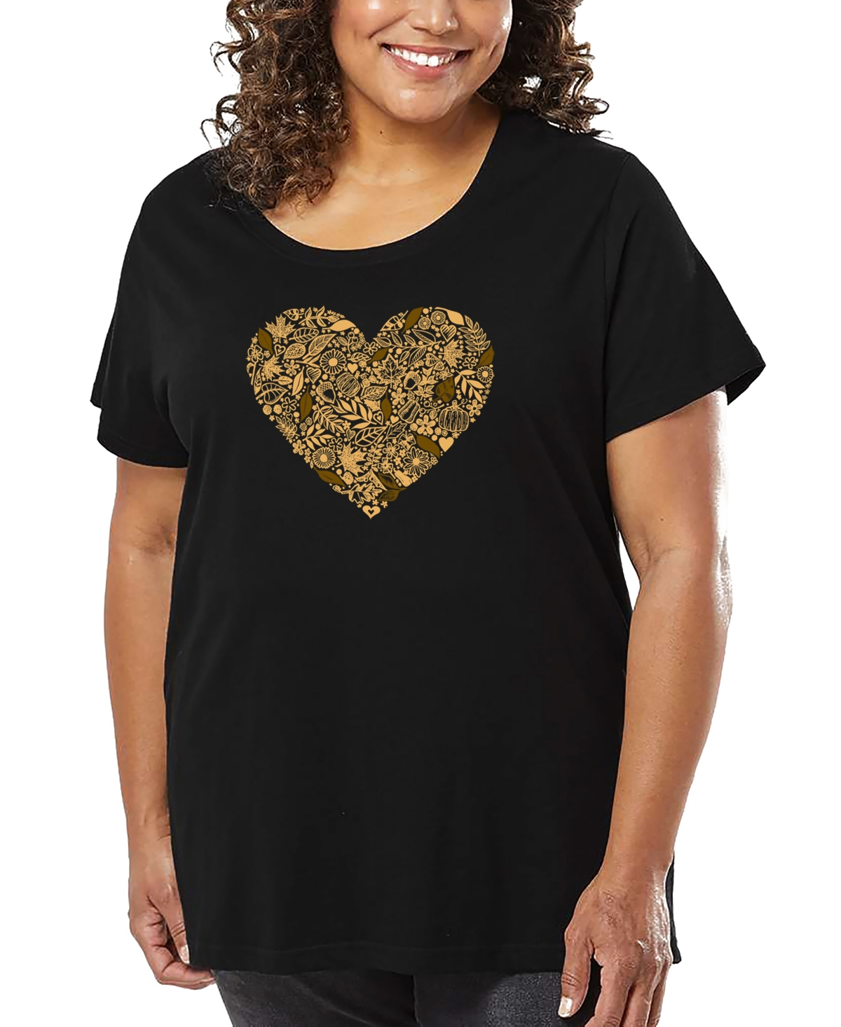 La Pop Art Plus Size Fall Vibes Word Art V-neck T-shirt In Black