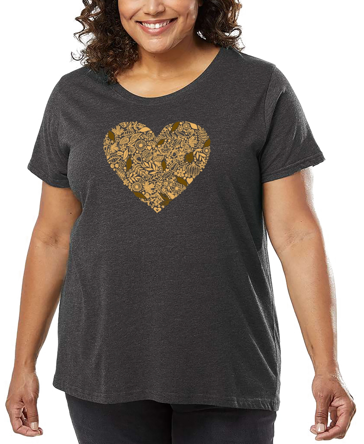 La Pop Art Plus Size Fall Vibes Art T-shirt In Gray