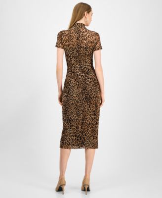 Women's Animal-Print Mock-Neck Midi Dress, Macy's Exclusive