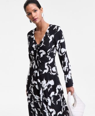Women's Drawstring-Front V-Neck Midi Dress, Macy's Exclusive
