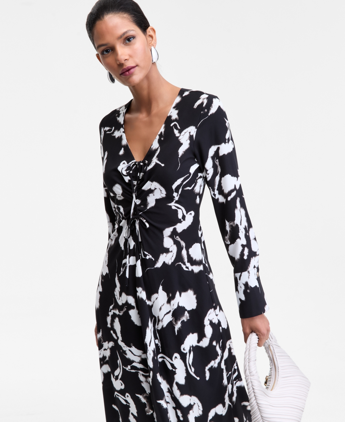 Inc International Concepts Women's Drawstring-front V-neck Midi Dress, Macy's Exclusive In Multi