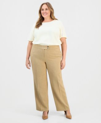 Kasper - Plus Size High Rise Wide-Leg Crepe Pants