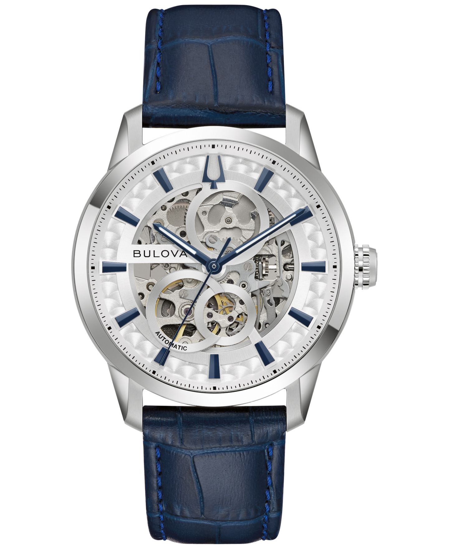 Мужские часы Bulova Classic Sutton Automatic Blue Leather Strap Watch 40mm — фото 1