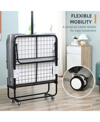 Folding Bed with 4" Mattress, Portable Foldable Guest Bed with Wheels