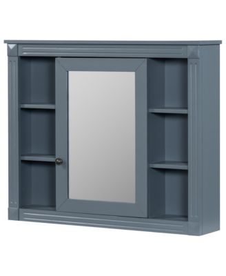 35" x 28" Mirror Cabinet with 6 Open Shelves, Wall Mounted Bathroom Medicine Cabinet (No Vanity)