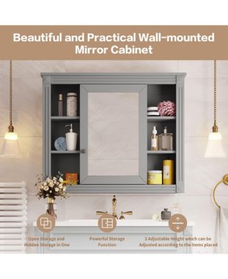 35" x 28" Mirror Cabinet with 6 Open Shelves, Wall Mounted Bathroom Medicine Cabinet (No Vanity)