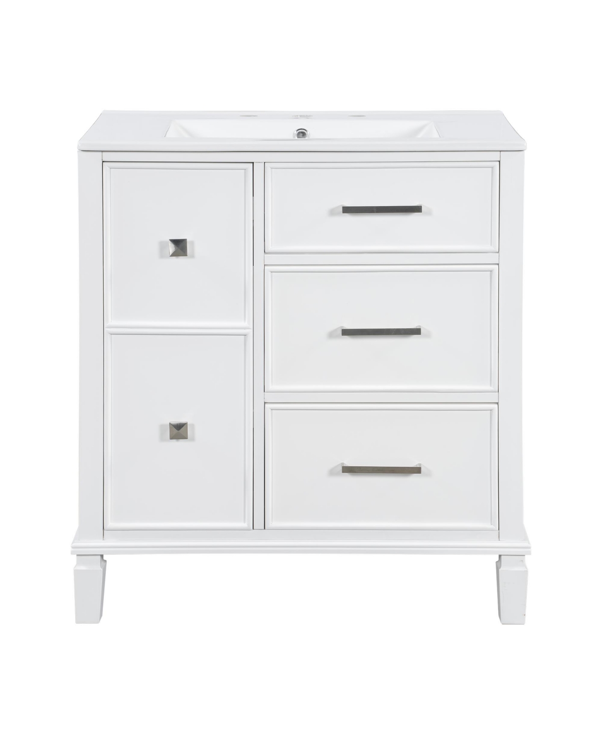 30" Bathroom Vanity with Ceramic Sink, Flip-Out Drawer for Plumbing, Soft Close Drawers - Grey