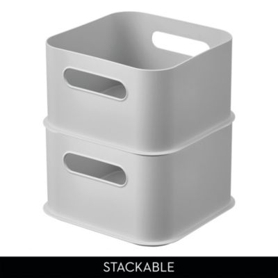 Plastic Pantry Storage Bin with Handles - Set of 4 - Gray - Made in USA