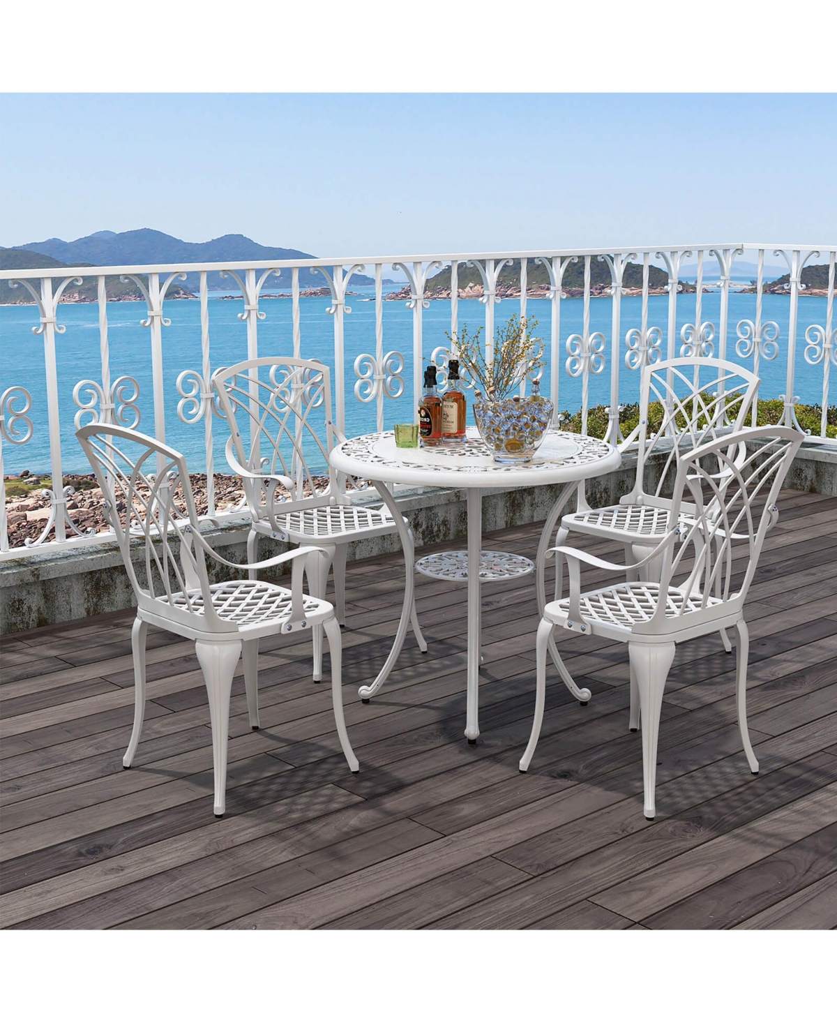 Gymax 31.5'' Round Patio Dining Table for 4 w/ 2'' Umbrella Hole Outdoor Side Table