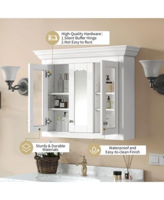 35" Wall Mounted Medicine Cabinet with Mirror and 5 Adjustable Storage Shelves