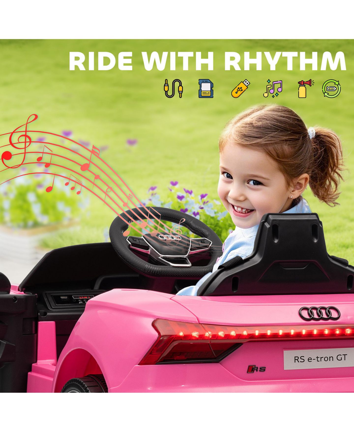 Детская игрушка Aosom RS E-Tron GT 12V Electric Remote Control Ride-On Car, 55 lb. Capacity, Ages 3+, цвет: Розовый — фото 8