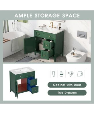 30" Bathroom Vanity with Sink Top, Cabinet with Door and Two Drawers, Solid Wood Frame, One Package