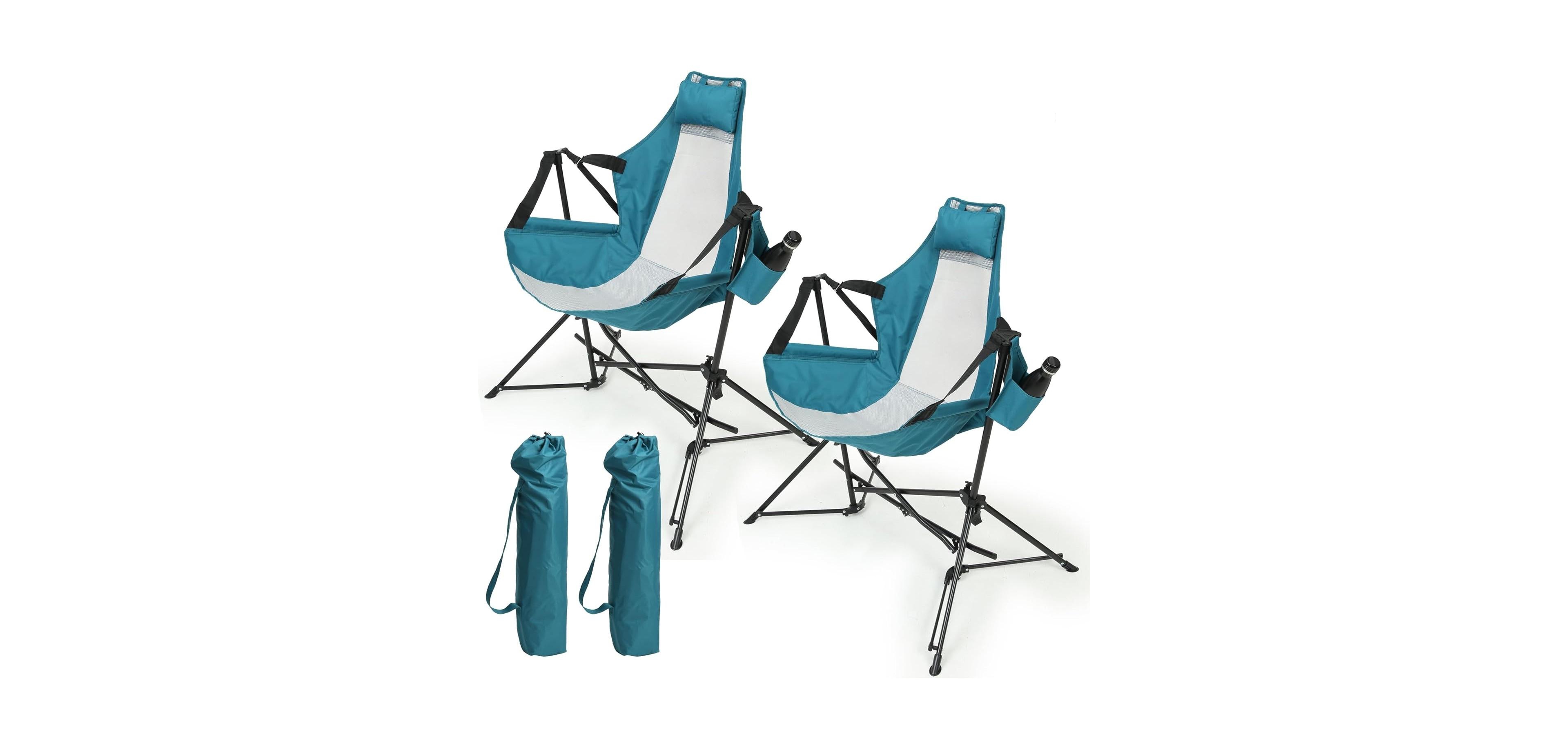 Hammock Camping Chair, Folding Portable Rocking Chair, Aluminum Alloy Adjustable Back Swinging Chair with Pillow Cup Holder, Recliner with Carry Bag f