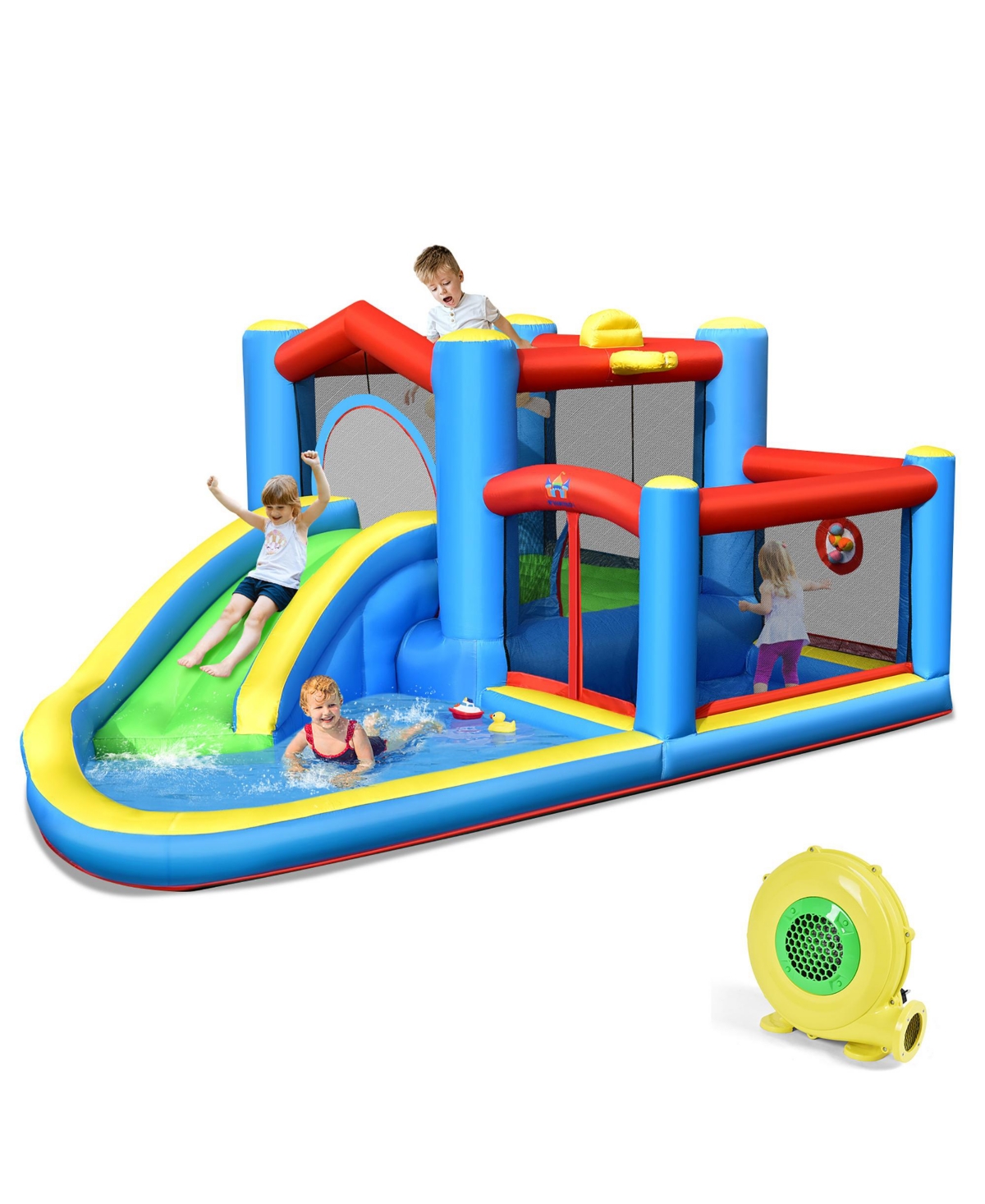 Inflatable Kids Water Slide Outdoor Indoor Slide Splash Pool with 480W Blower