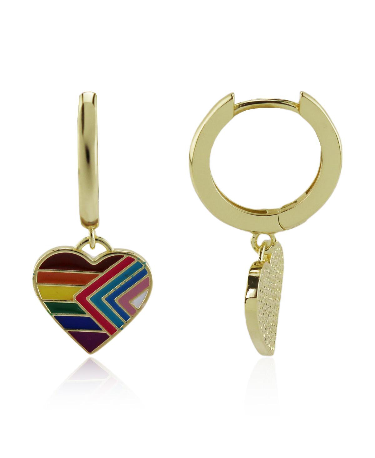Pride Heart Dangle Hoop Earrings - Rainbow