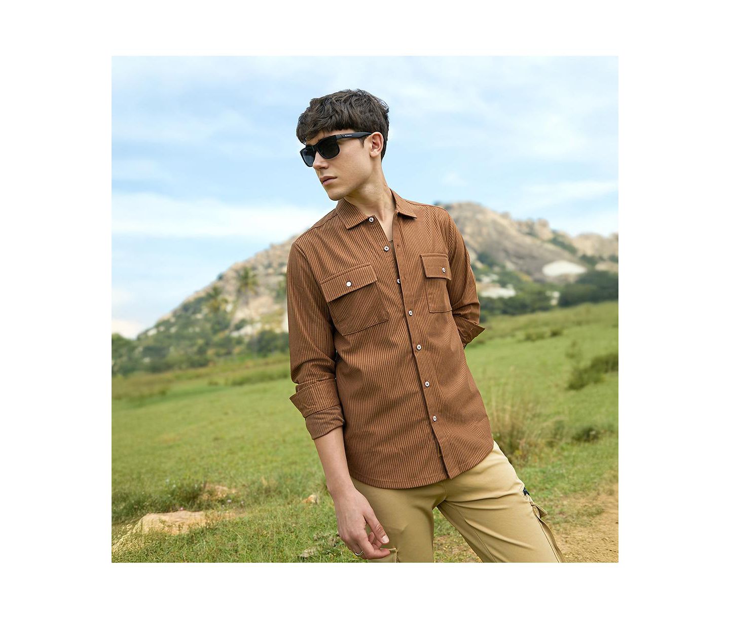 Мужская рубашка Cahoot Campus Sutra Solid Ribbed Utility, цвет: Коричневый — фото 2
