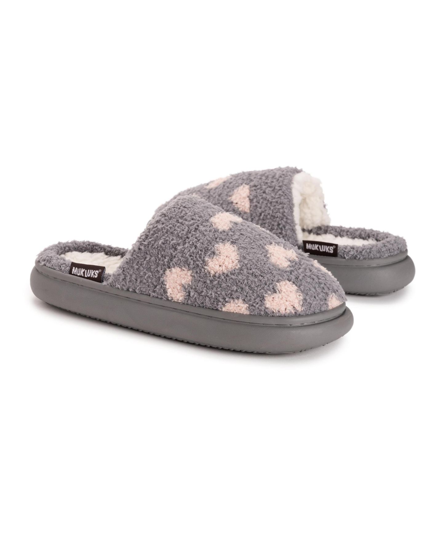 Женские домашние тапочки Muk Luks Cori Cozy, цвет: Серый / Розовый — фото 5