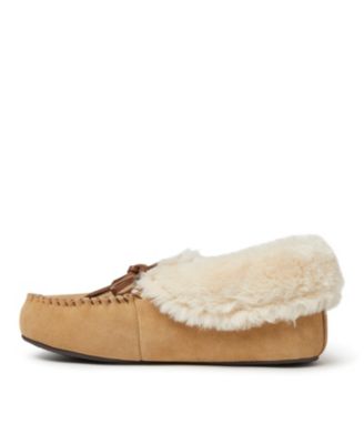 Women's Genuine Suede Fold Over Moccasin House Shoe Slipper