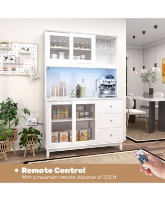 Kitchen Pantry Storage Cabinet Kitchen Hutch w/ LED lights & Power Outlet