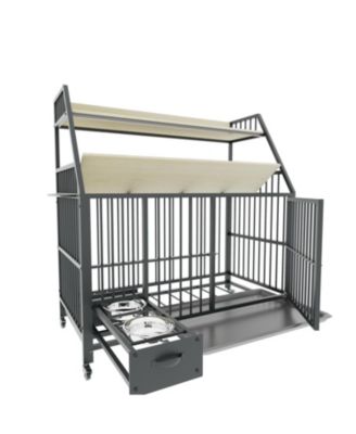 35 in. W x 49 in. H x 24 in. D Large Pet Cage with Storage Rack Drawers with Stainless Steel Food in Beige