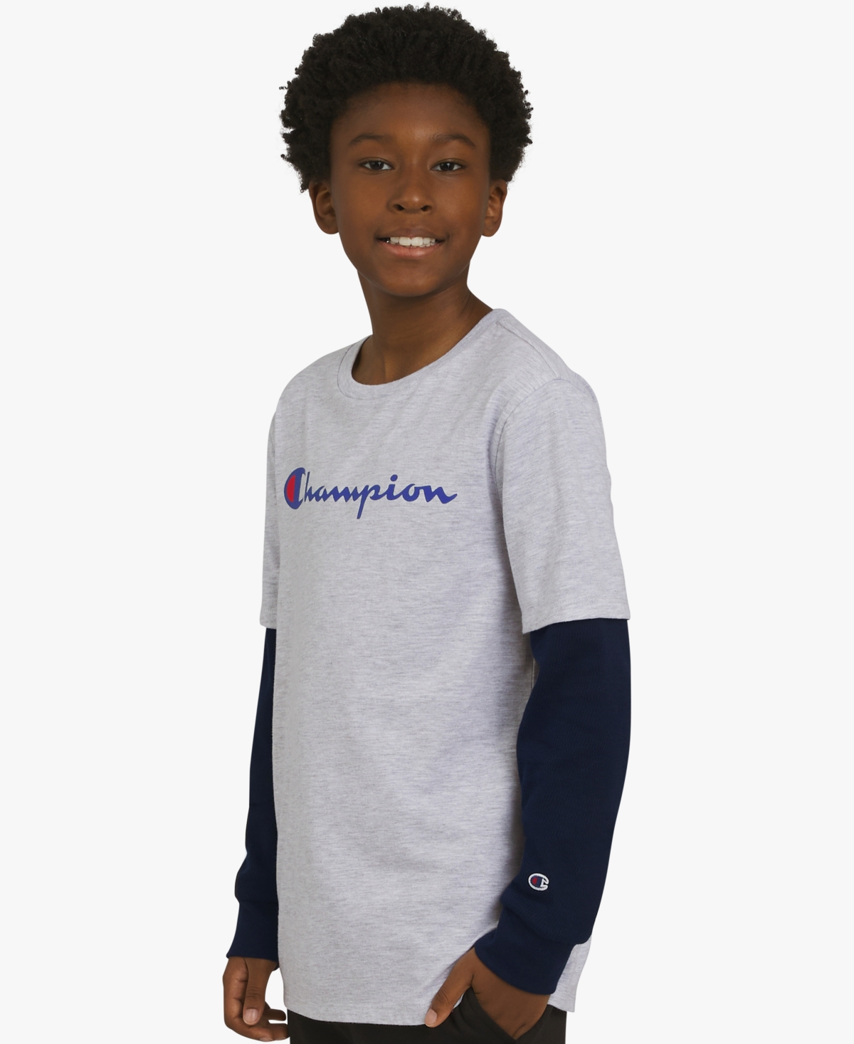 Champion Big Boys Layered-look Logo Graphic T-shirt In Gray
