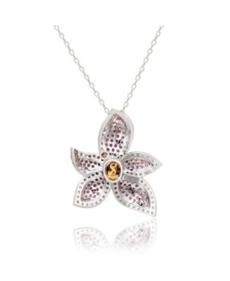 Suzy Levian Sterling Silver Sapphire & Created White Sapphire Flower Pendant