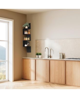 5-Tier Zig Zag Floating Corner Wall Bookshelf Unit – (40" Tall) for Living Room, Bedroom, Office, & More - Space-Saving Storage Solution